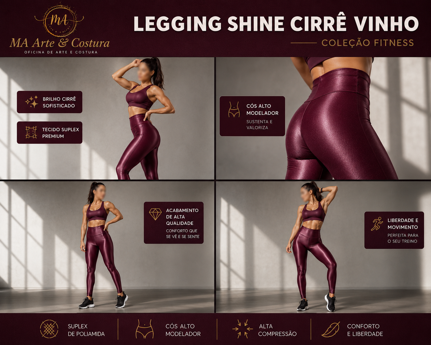 Legging Shine Cirrê Vinho