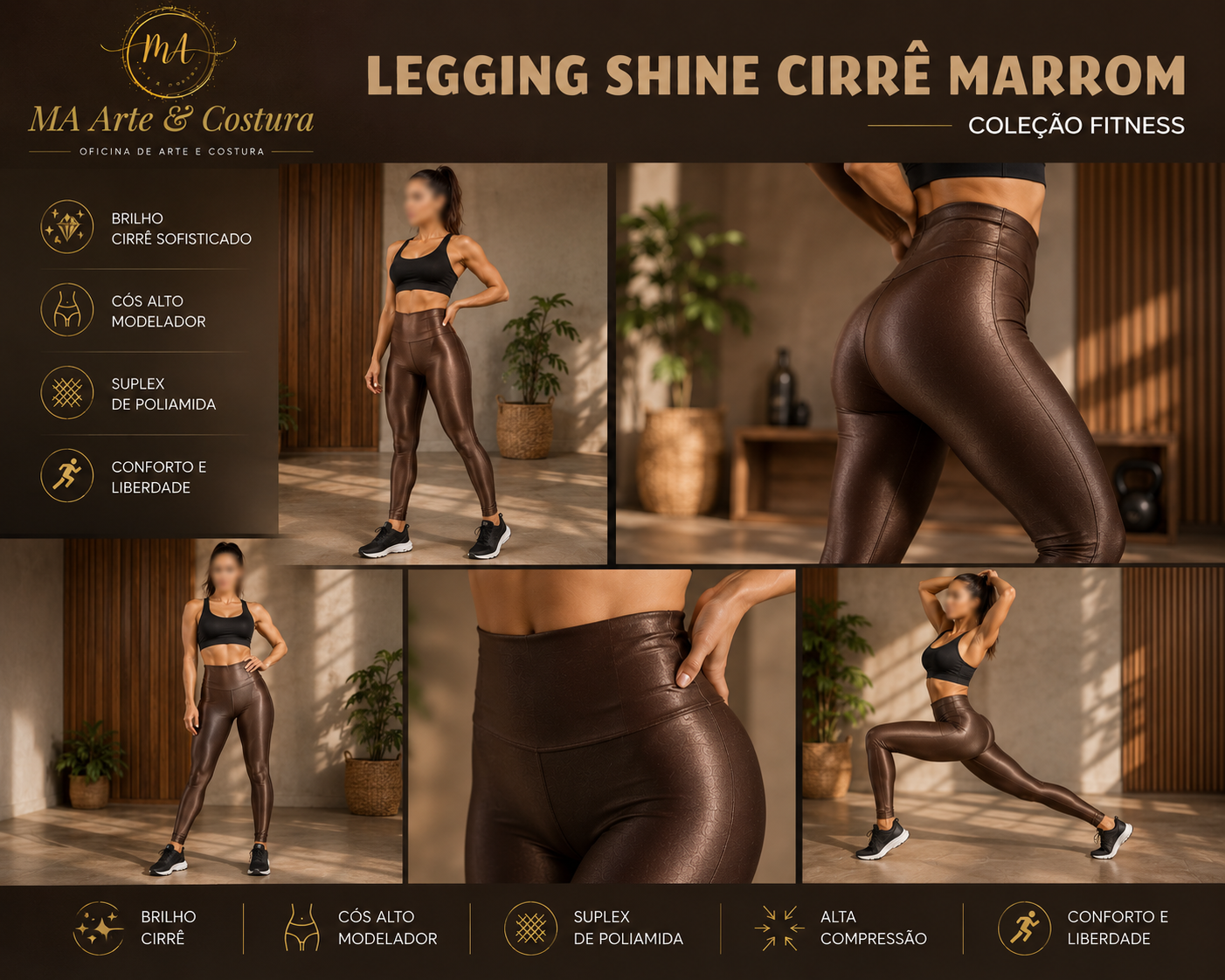 Legging Shine Cirrê Marrom