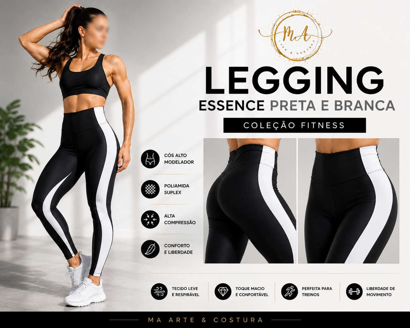 Legging Essence Preta e Branca