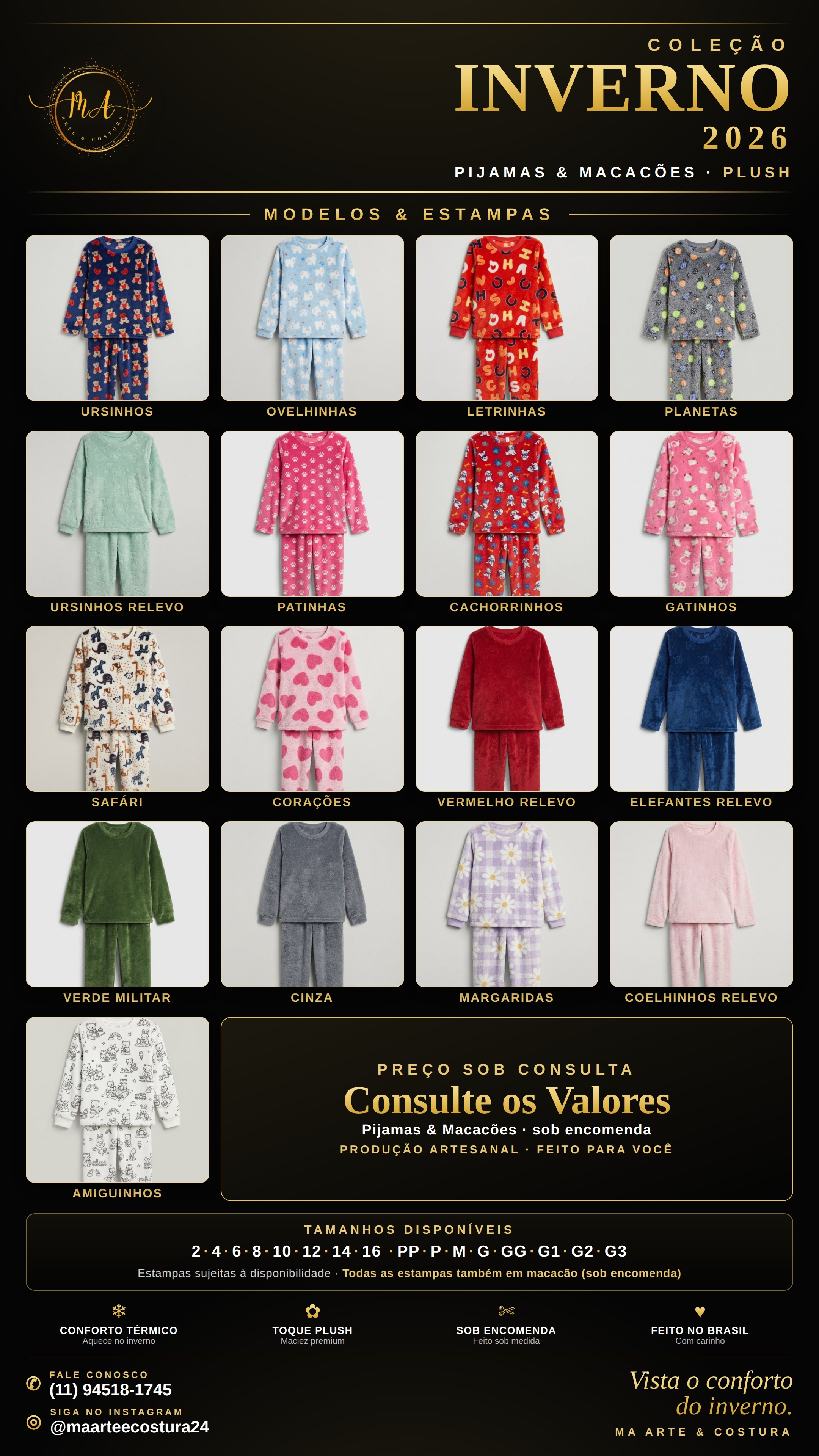 Folder Coleção Inverno 2026 MA Arte e Costura - Pijamas e Macacões Plush